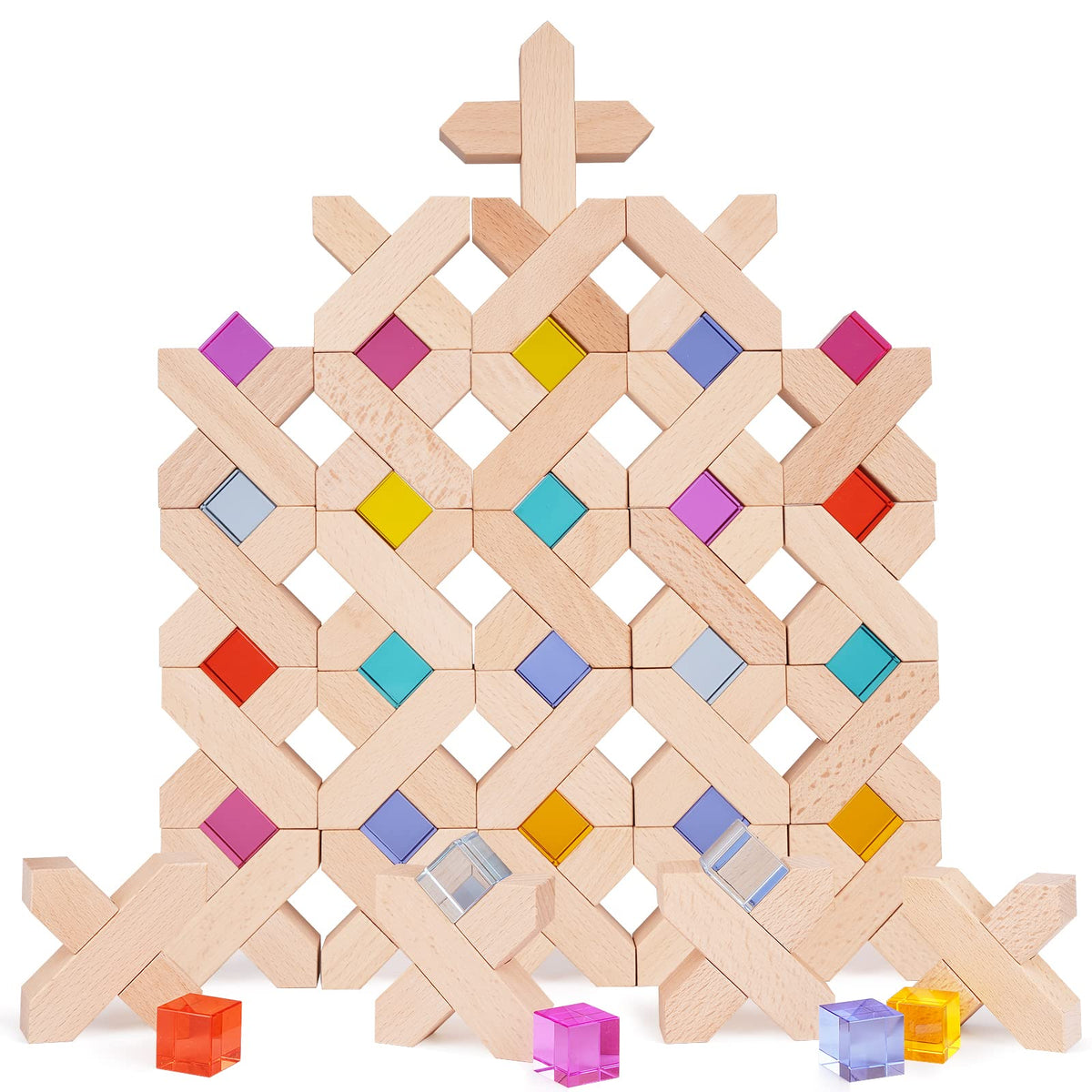 Agirlgle rainbow acrylic blocks add tactile contrast for early learning
