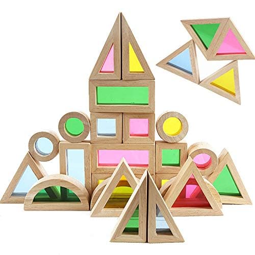 Agirlgle rainbow wood blocks stack towers for imaginative, hands-on building play.
