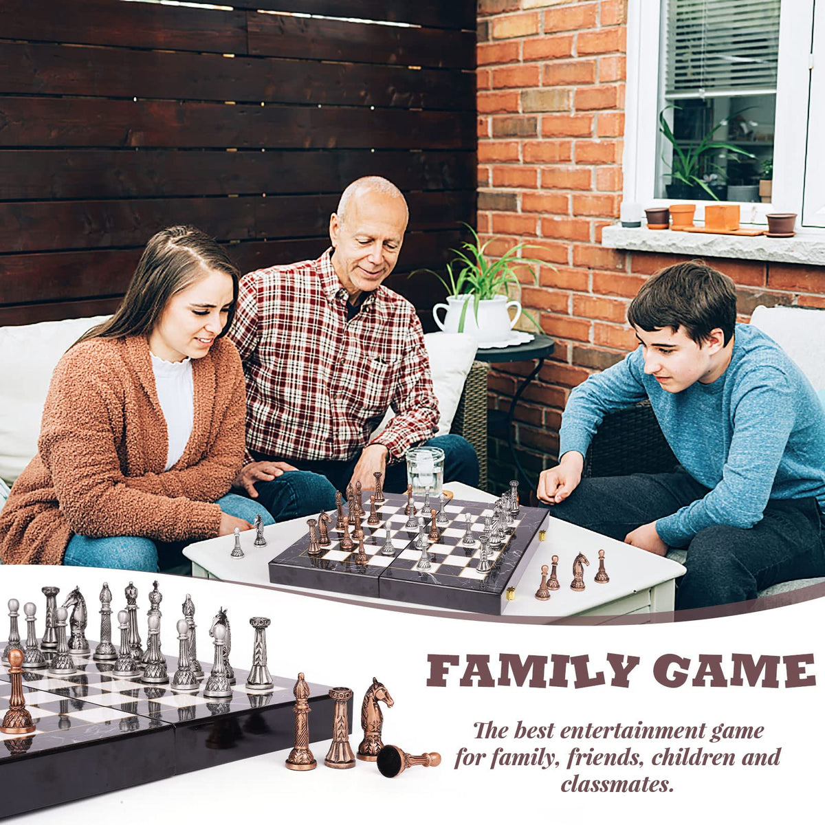 Agirlgle retro metal chess set gift idea for family.