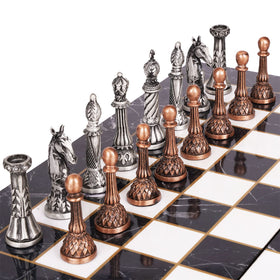 Agirlgle retro metal chess set fixed storage keeps pieces secure.