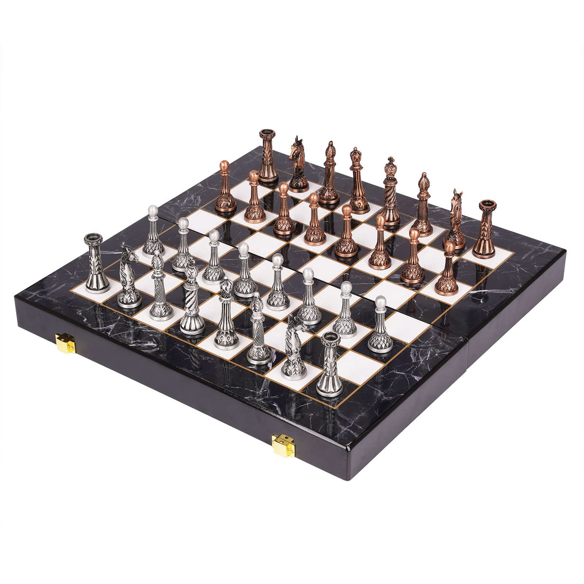 Agirlgle retro metal chess set durable travel case included.