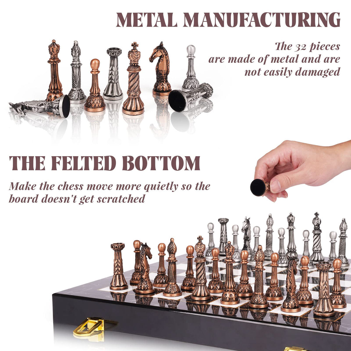 Agirlgle retro metal chess set portable folded board for travel.