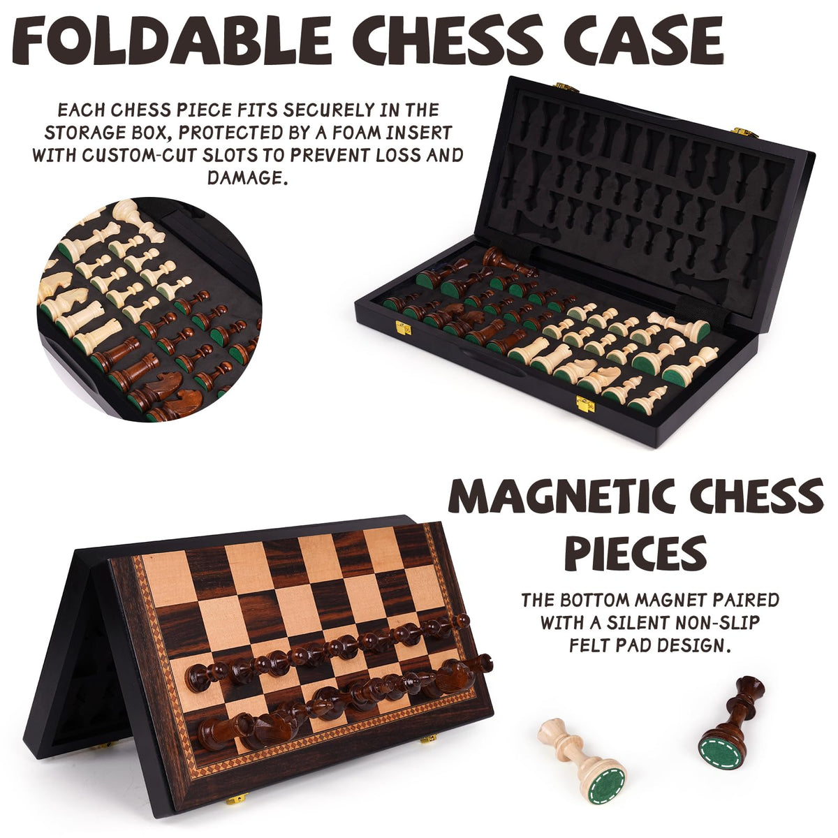 Agirlgle Staunton pieces with two extra queens for promotions and competitive play