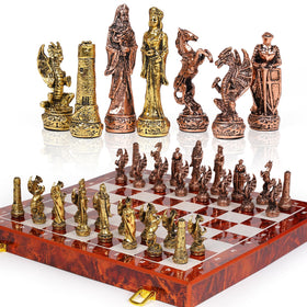 Agirlgle vintage metal chess pieces with intricate detailing for display and play