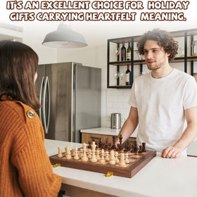 Agirlgle walnut finish chess board adds classic premium aesthetics.
