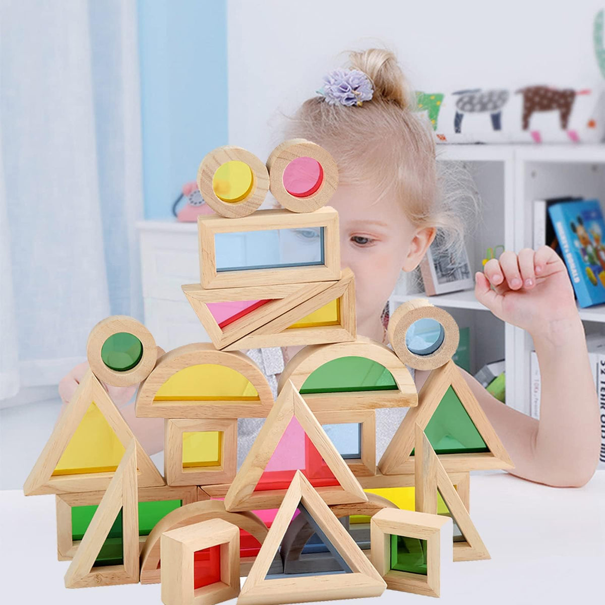 Agirlgle large-size blocks are easier for little hands and reduce choking risk.