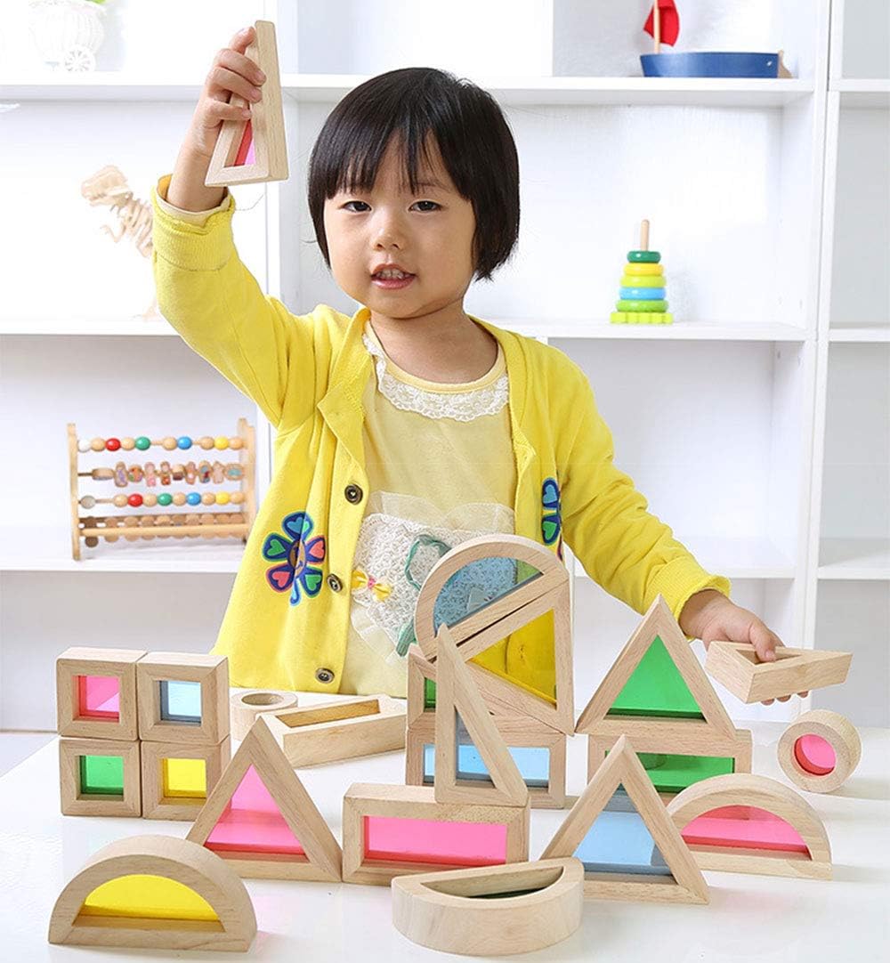 Agirlgle wood blocks for castle construction fuel storytelling and fine motor skills.