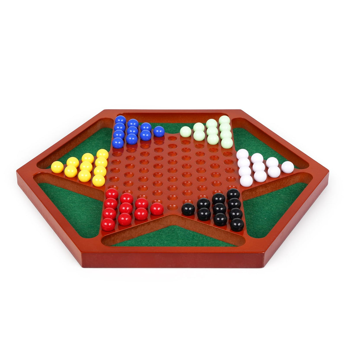 Agirlgle wooden Chinese checkers board top view for easy family play.