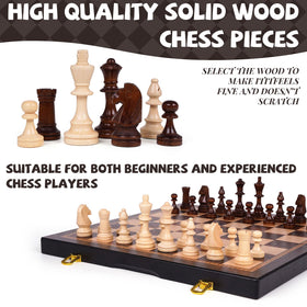 Agirlgle wooden folding chess board with storage keeps pieces organized during travel