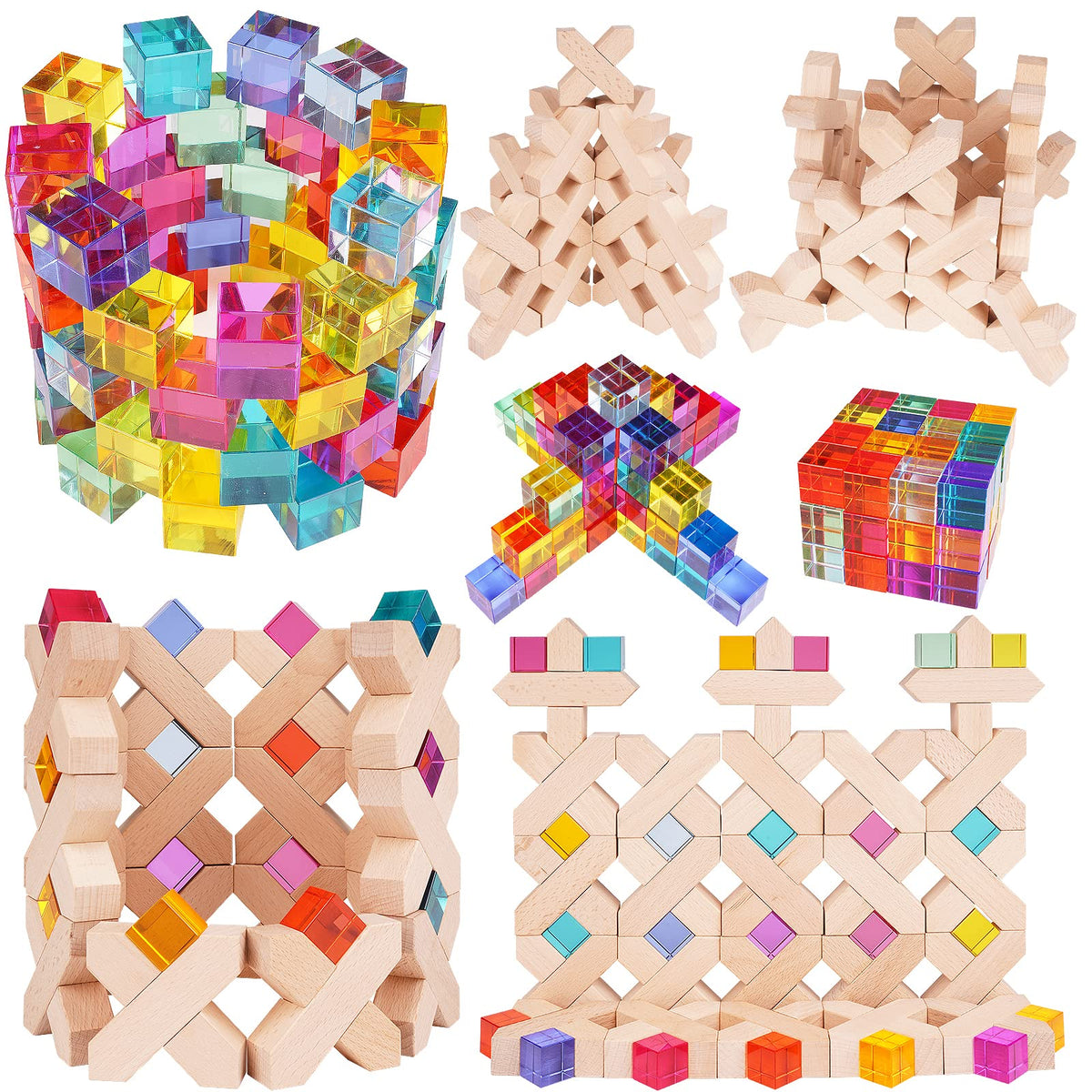 Agirlgle wooden rainbow blocks cubes for imaginative play and color recognition