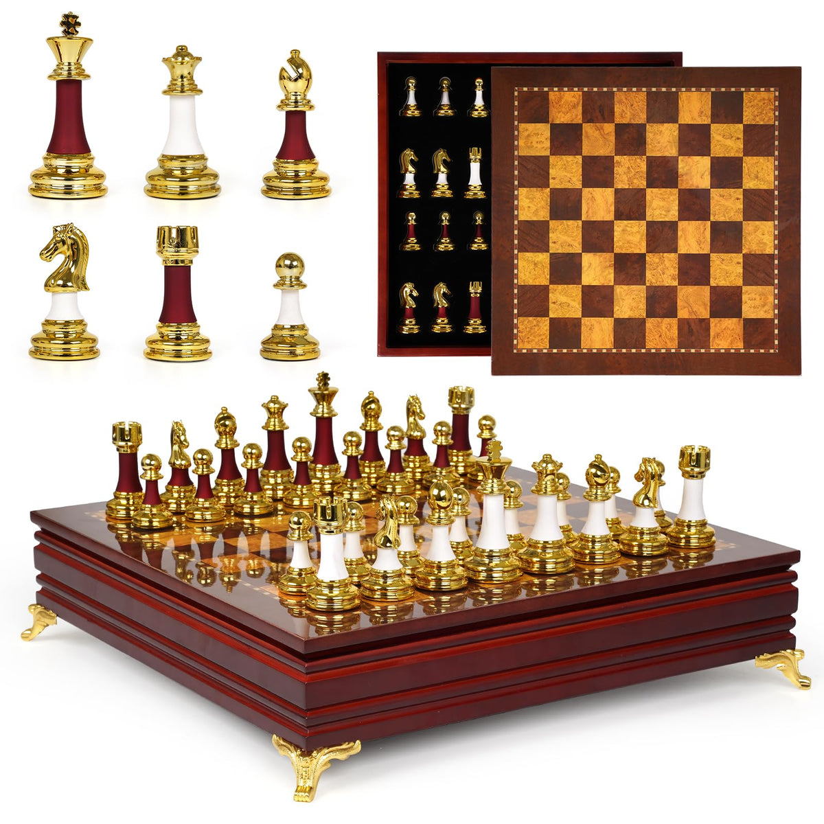 Agirlgle zinc alloy core chess pieces with weighted balance for stable play.
