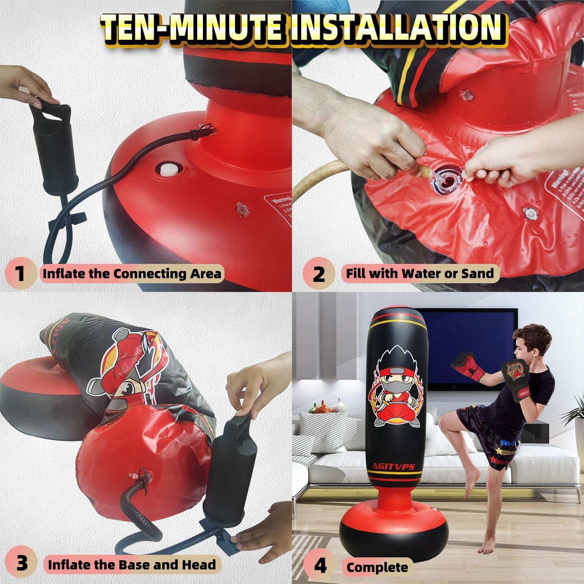 AGITVPS quick-assembly setup lets kids start play in about ten minutes.