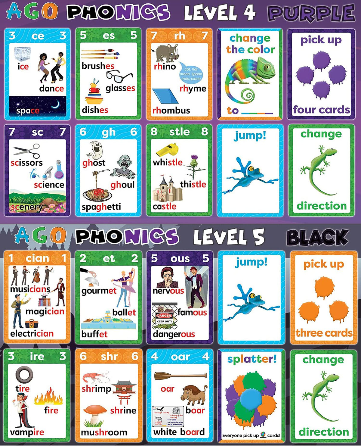 AGO Phonics action cards highlight game-friendly prompts to boost quick thinking during study.
