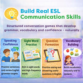 AGO QnA ESL Card Game illustrated question cards with engaging visuals.