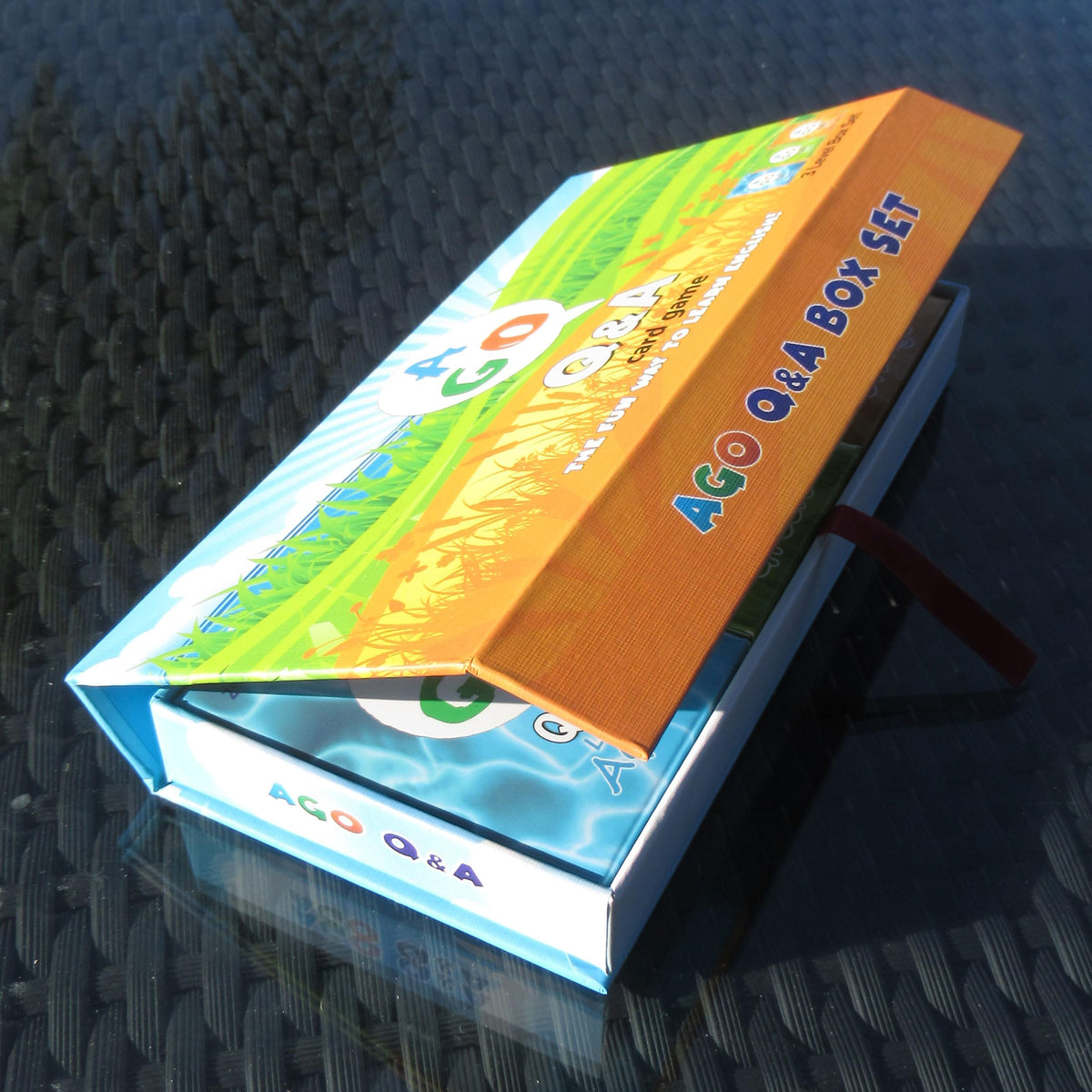AGO QnA ESL Card Game magnetic storage box for organized classroom use.