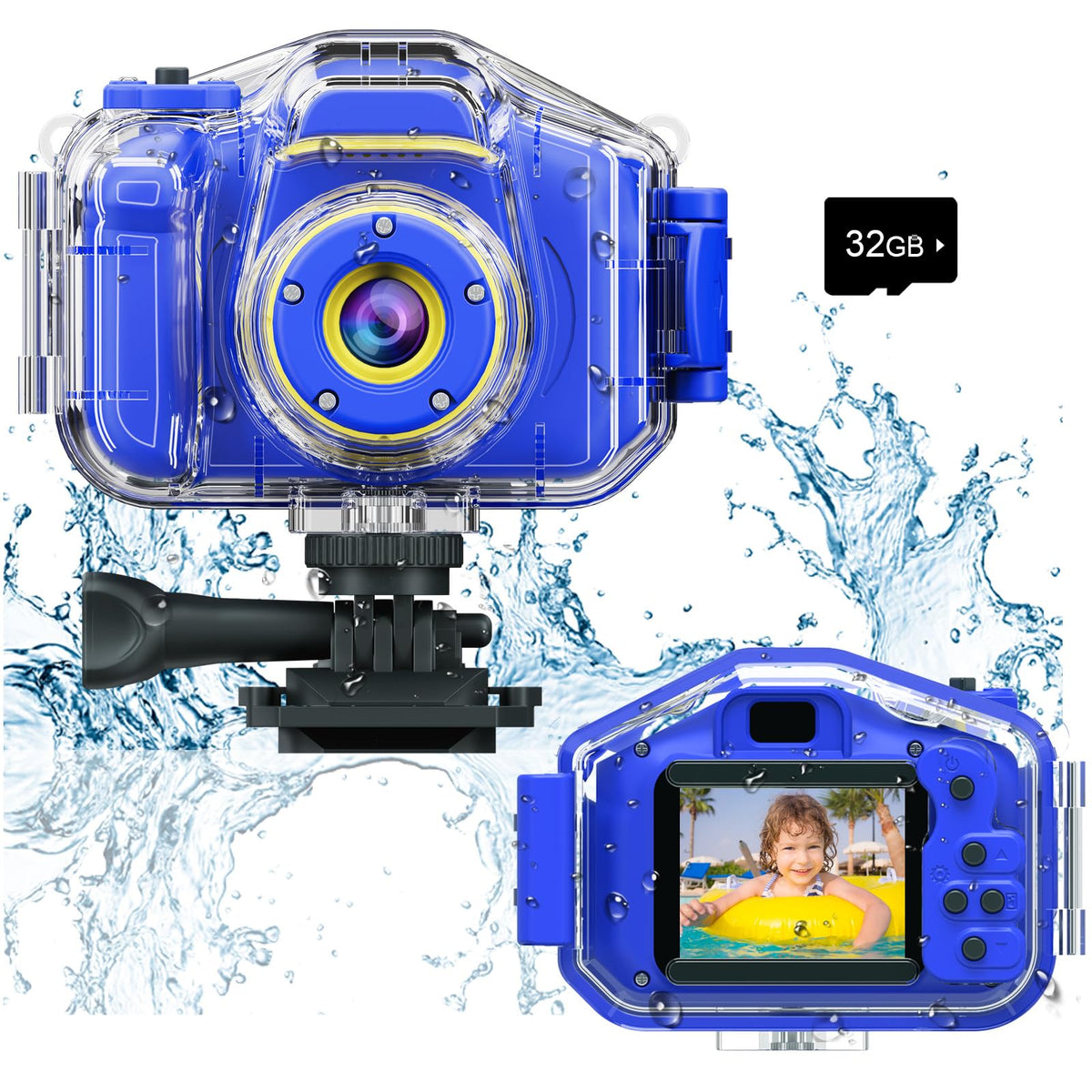 Agoigo Kids Waterproof Camera front view for portable, kid-friendly photo sessions