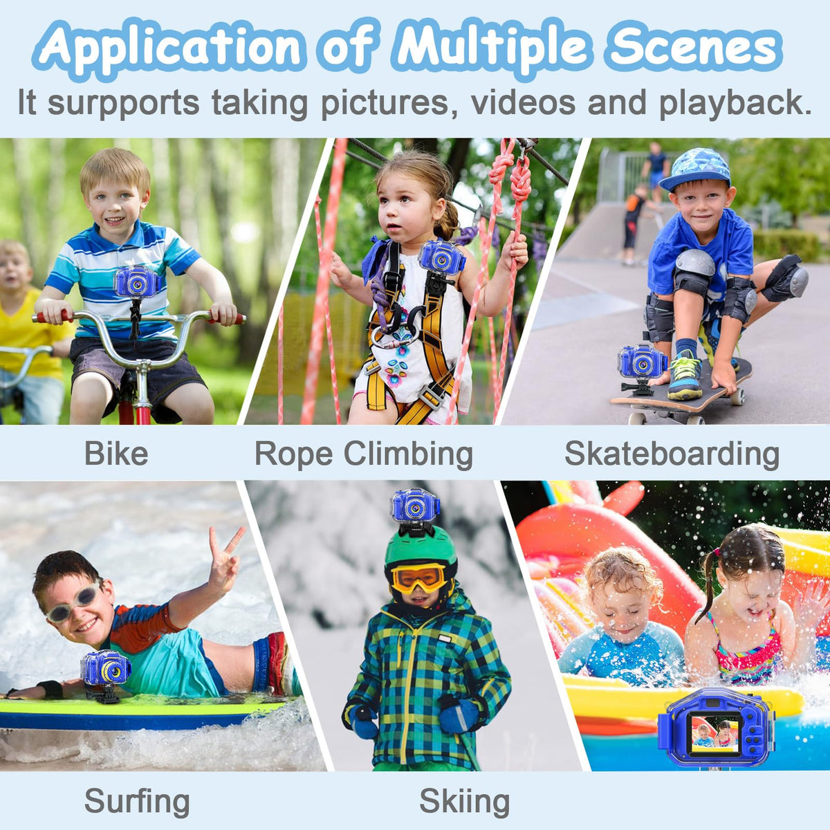 Agoigo Kids Camera mounted on helmet for action-packed adventures