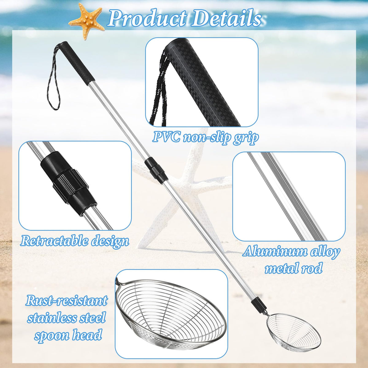Agolctry adjustable handle sifter offers comfortable standing use.