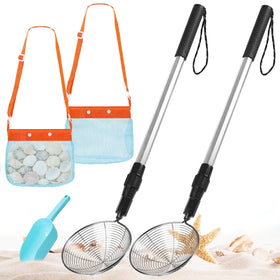 Agolctry sand sifter beach setup for shared shelling adventures.