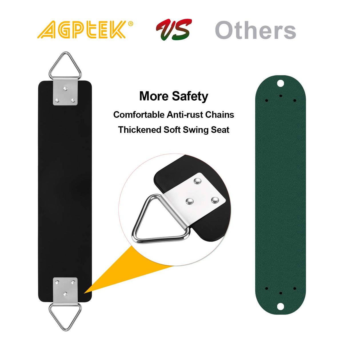AGPTEK anti-rust chains protect outdoor swings from corrosion.