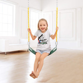 AGPTEK green swing set blends with outdoor spaces for joyful play.