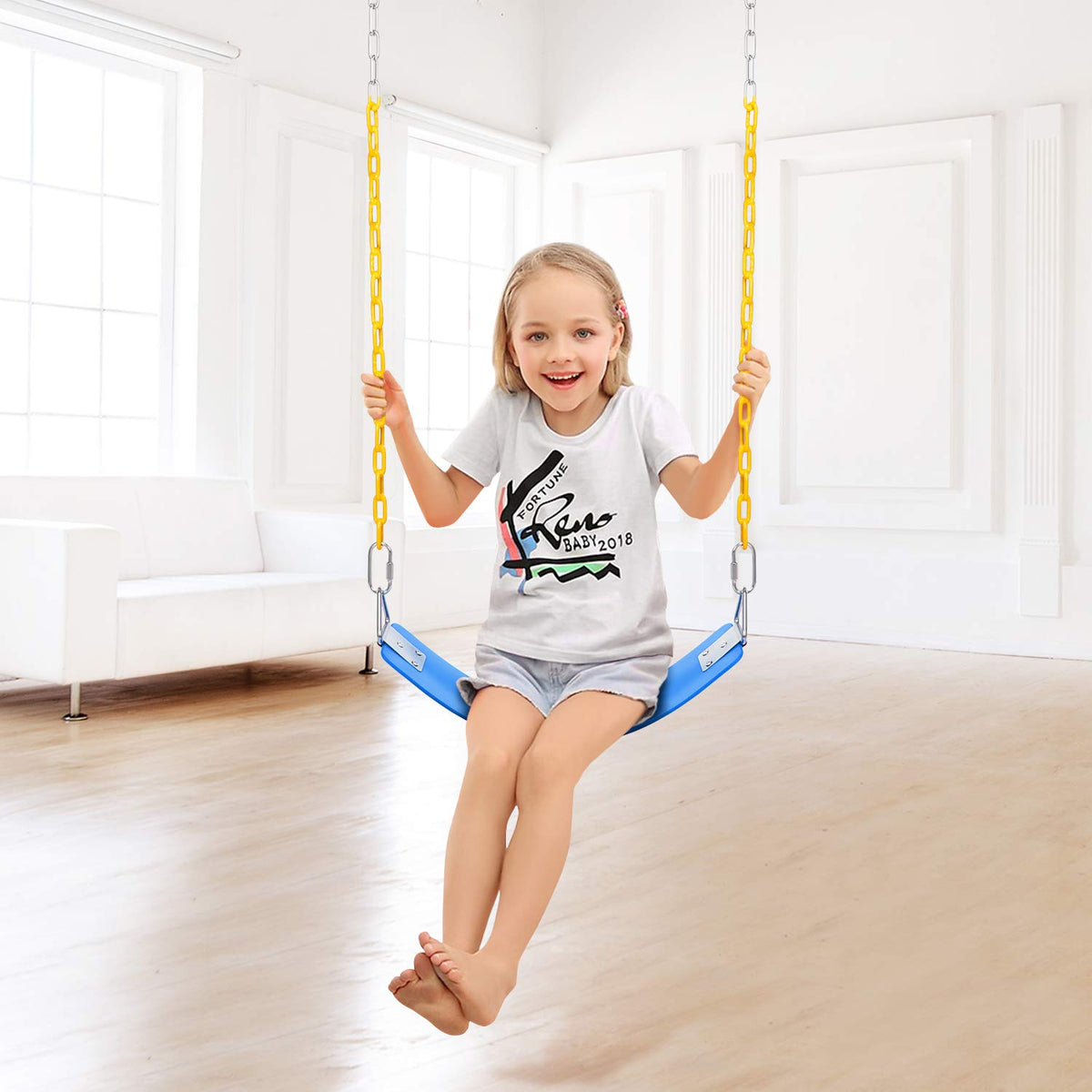 AGPTEK outdoor swing setup in blue for backyard fun.