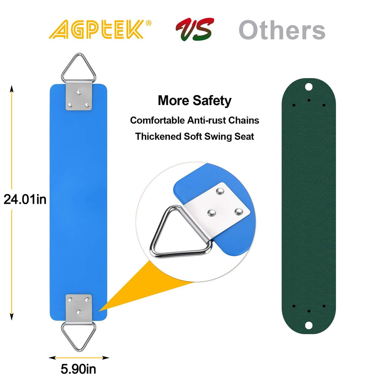 AGPTEK Swing Seat polymer-metal detail emphasizes durable construction.