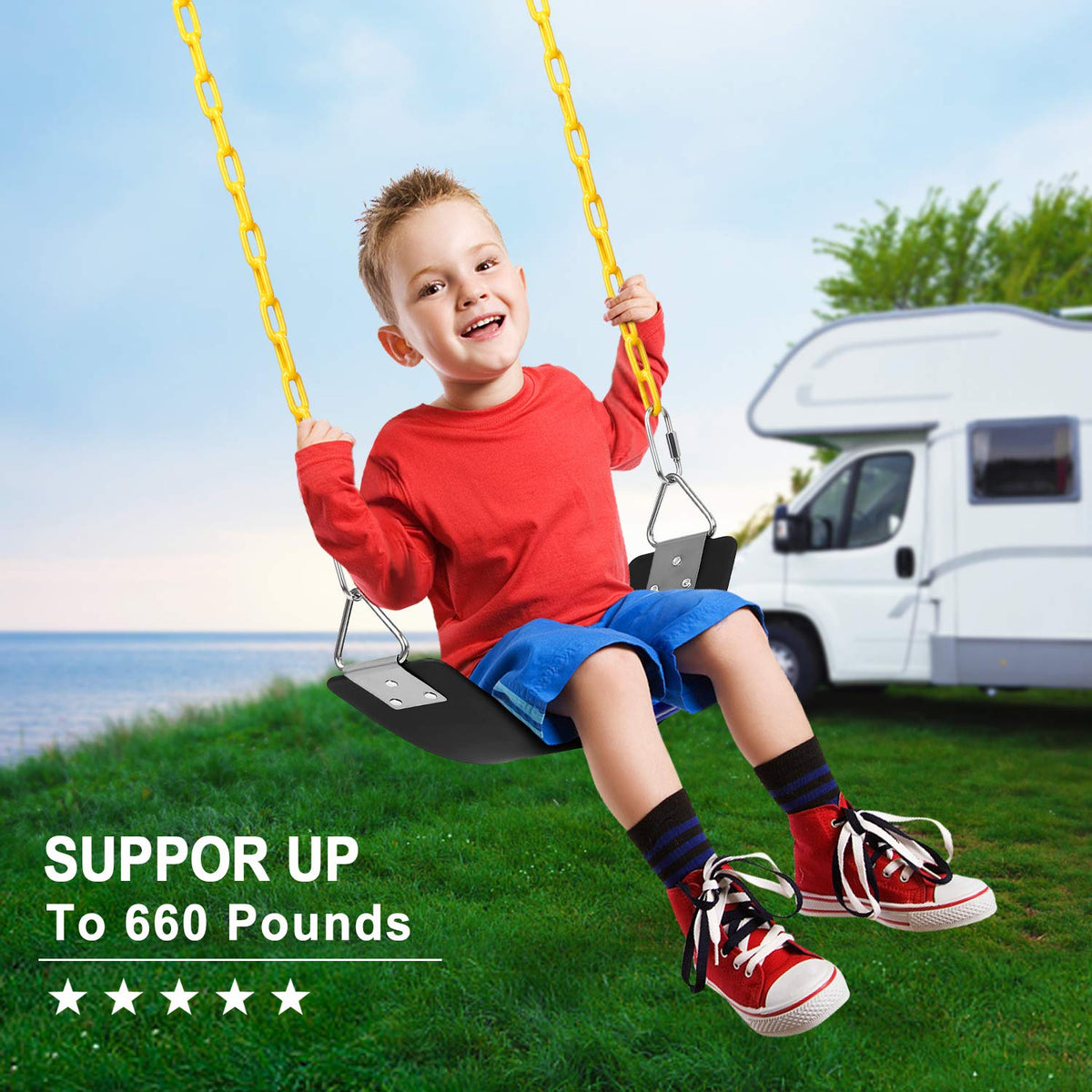 AGPTEK swing set supports up to 250 lb for active kids outdoors.