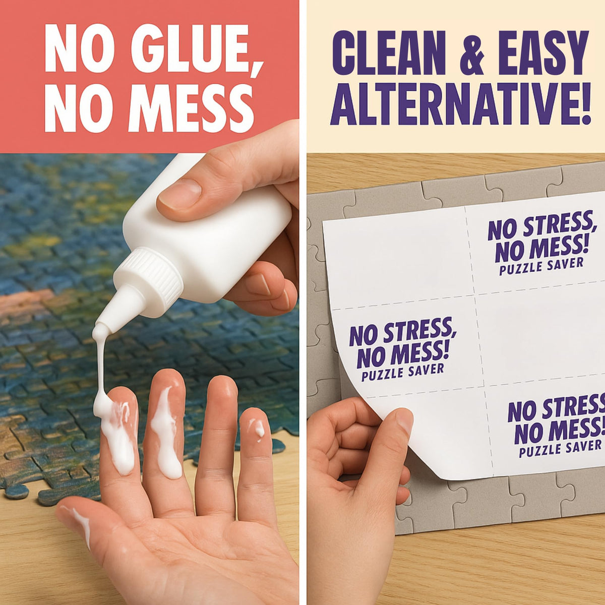 AGREATLIFE puzzle saver sheets application peel demonstrates easy peel-and-stick.