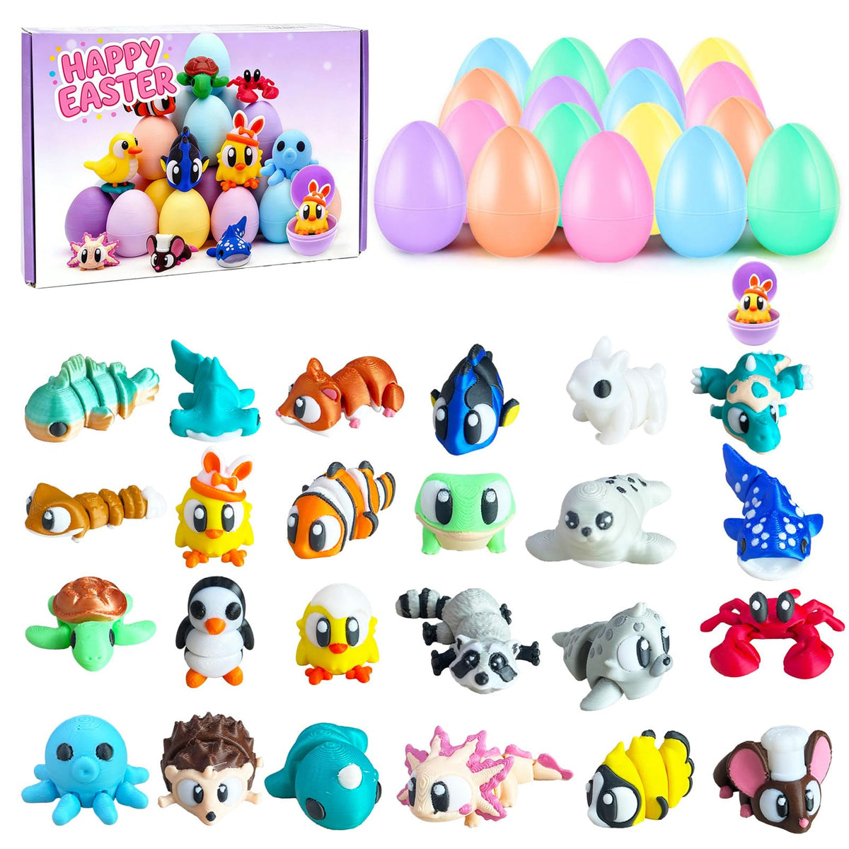 AGSWE Easter eggs with 3D animal figures for colorful hunts and lasting play