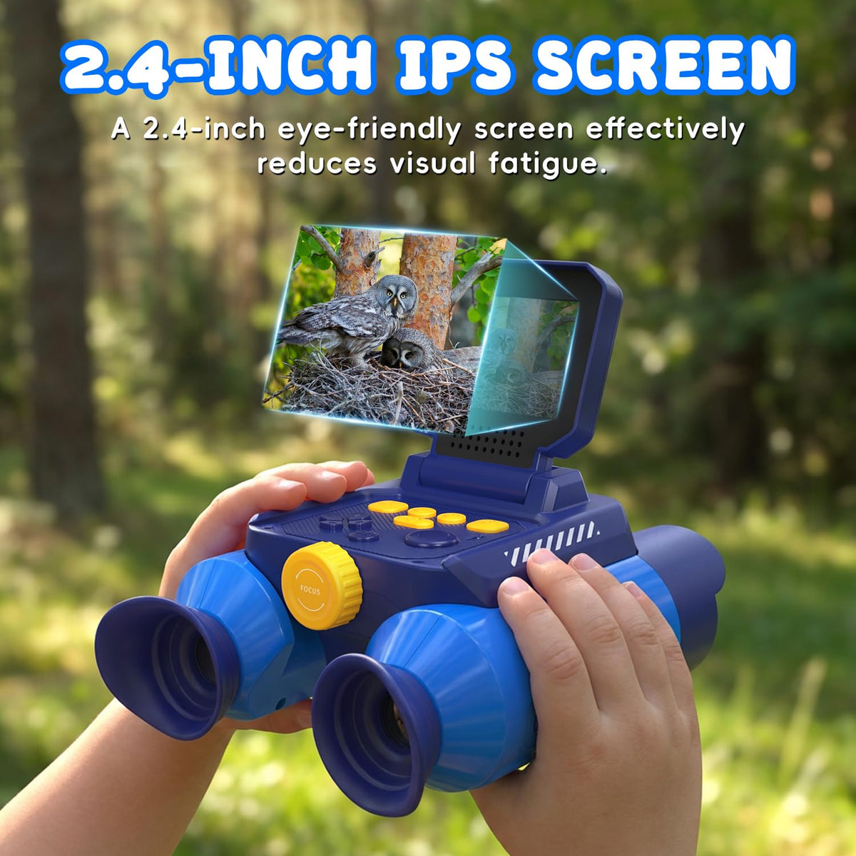 Ahalfcit kids binoculars capturing photos and videos during adventures