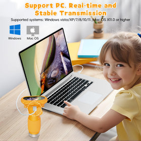 Ahalfcit microscope highlighting built-in storage for photos and videos.