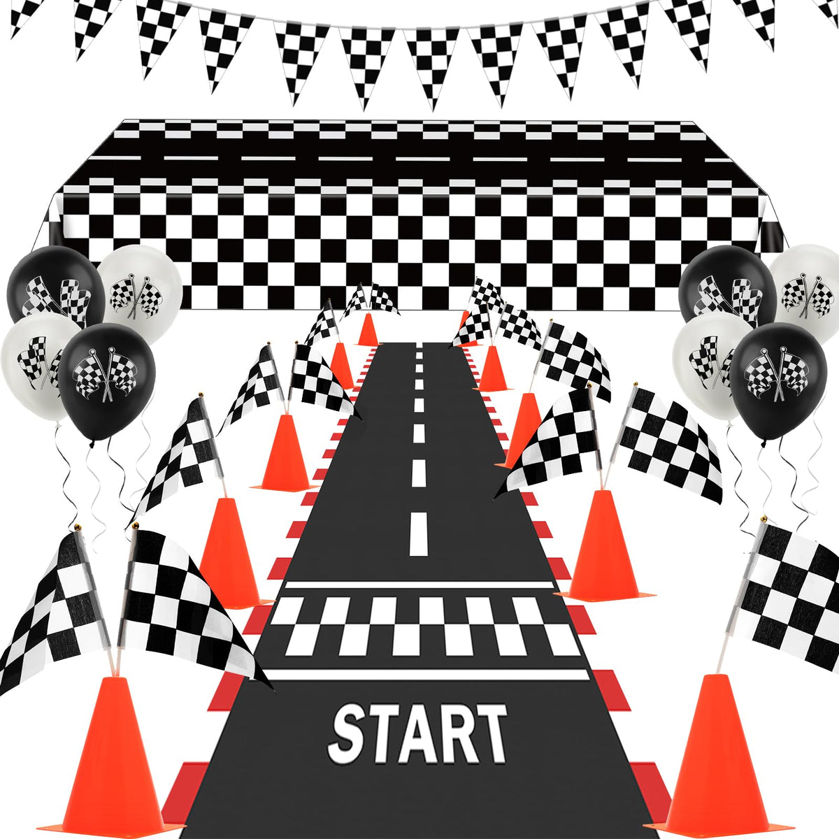 AHIER 61-piece race cone set for sturdy, stable yard decor for a race-themed party.