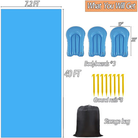 Ahpuhtan slip slide secured with stakes for safer play and stability.