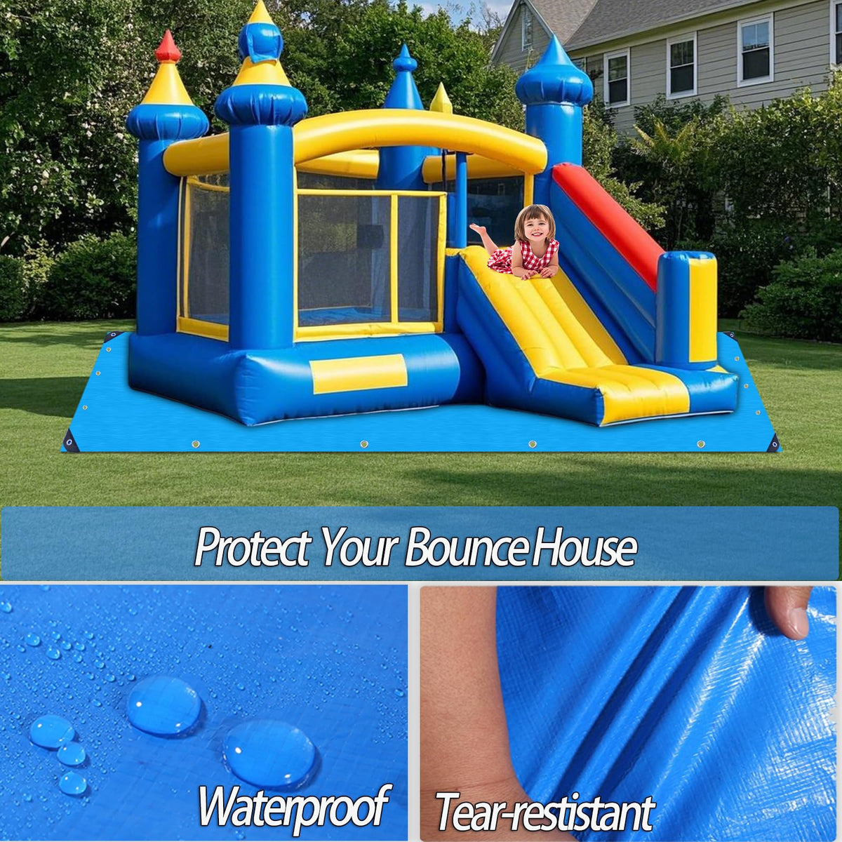Ahpuhtan waterproof bounce house mat closeup highlights thickened PVC surface.