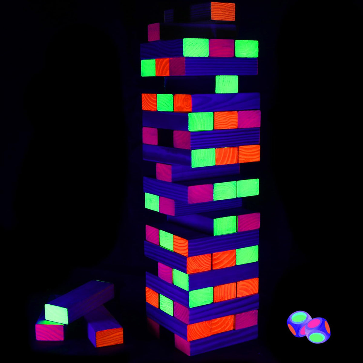 Ahuimeius Glow Tumble Tower assembly with premium pine blocks for durable, satisfying stacking play.