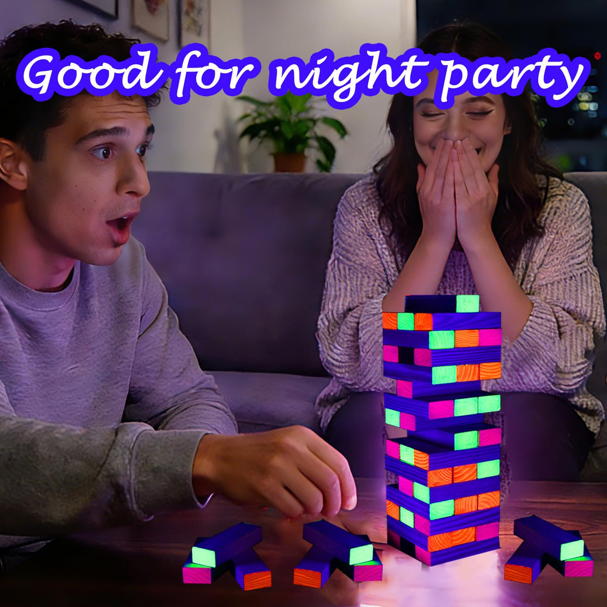 Ahuimeius Glow Tumble Tower dice set complements glow block gameplay.