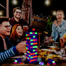 Ahuimeius Glow Tumble Tower outdoor backyard setup for dusk gatherings.