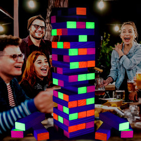Ahuimeius outdoor backyard party setup with glow-in-the-dark tower and lamps.