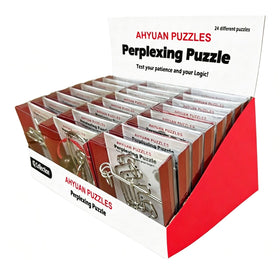 Ahyuan 24-pack metal puzzles in gift box, ideal as party favors.