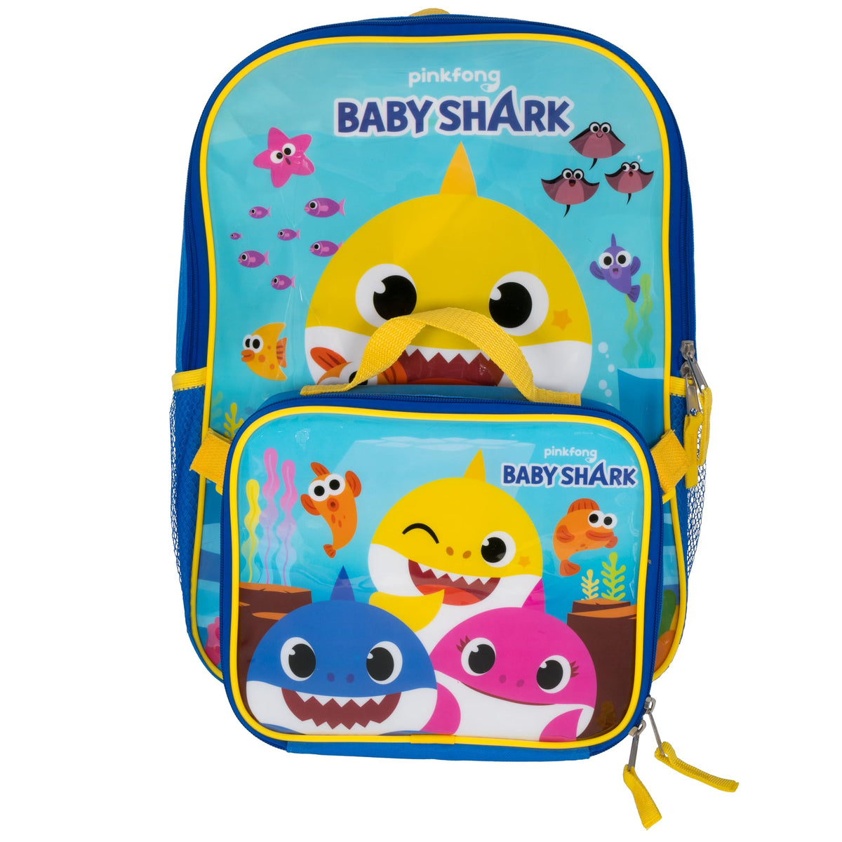 AI ACCESSORY INNOVATIONS Baby Shark backpack includes detachable lunch box for on-the-go meals.