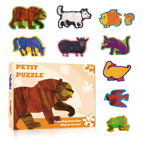 Ai fsem Brown Bear wooden puzzle front view supports early vocabulary and symbol recognition.
