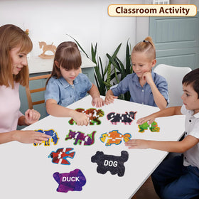 Ai fsem Brown Bear wooden puzzle in use by kids builds fine motor skills.