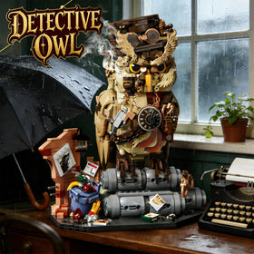 AibangBuildzy Detective Owl on a shelf adds distinctive home decor and storytelling appeal.