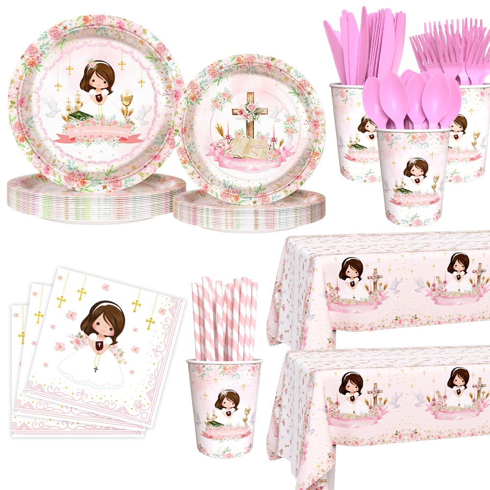 AIBIIN pink 9-inch plates for easy cleanup at Mi Primera Comunion celebrations.