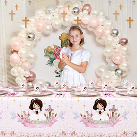AIBIIN pink tablecloth ties decor together and protects surfaces.