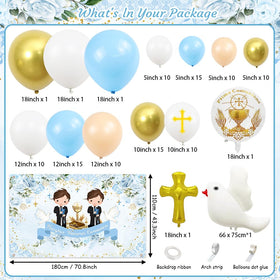 AIBIIN blue balloon arc kit creating a festive first communion centerpiece.