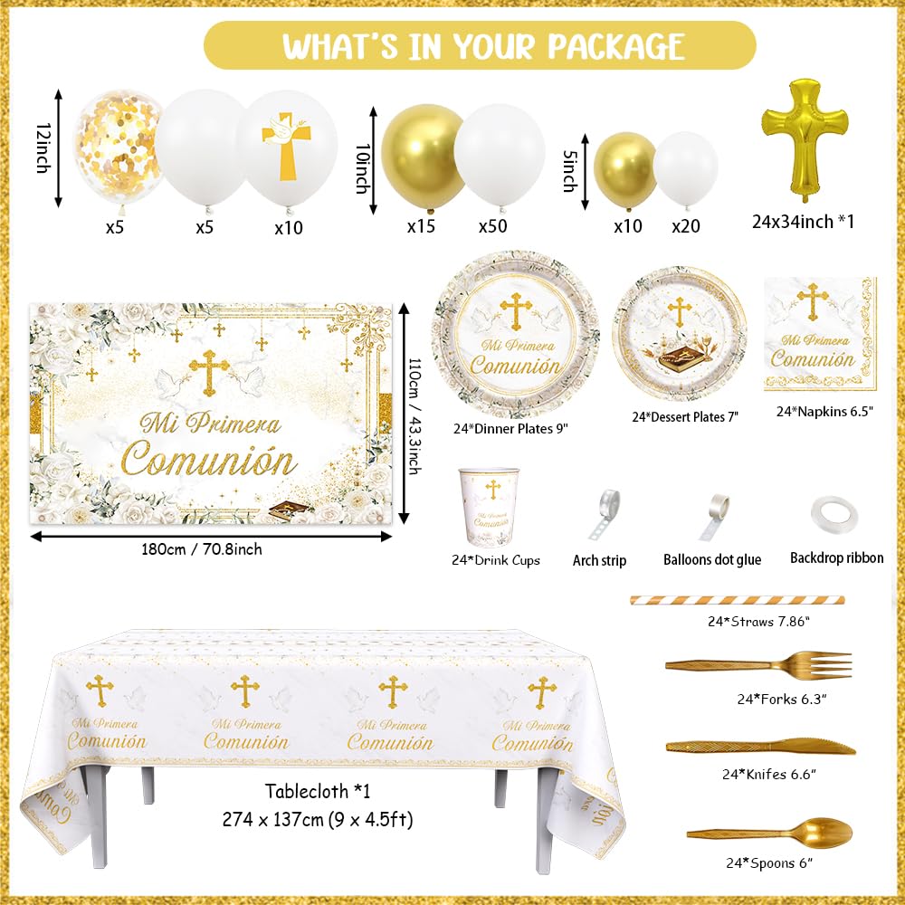 AIBIIN Mi Primera Comunion dessert plates with cross design for celebrations.