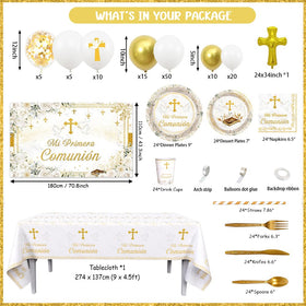 AIBIIN Mi Primera Comunion dessert plates with cross design for celebrations.