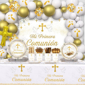 AIBIIN Mi Primera Comunion 9-inch plates with cross motif for baptism.